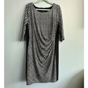 LAUREN RALPH LAUREN Black White Houndstooth Sheath Dress SIZE 18W
